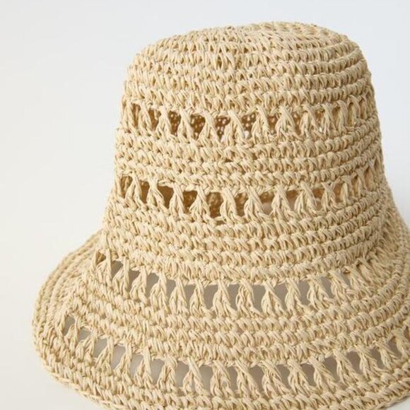New With Tag Zara Kids Rustic Tan Straw Bucket Hat Size 10-14 Years NWT - Picture 4 of 10
